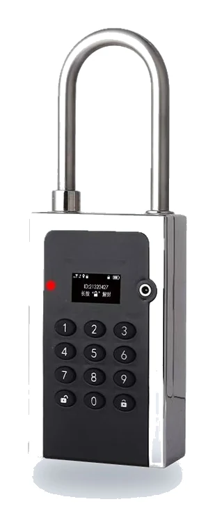 GPS_4G_096 GPS padlock in chrome-plated finish with OLED display and keypad